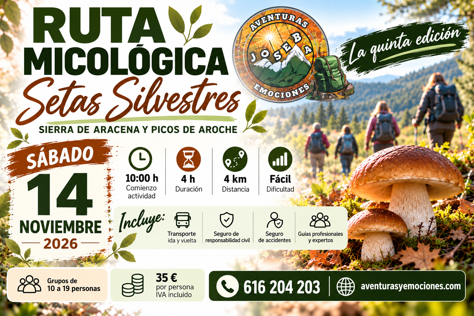 14/11/2026  SABADO RUTA MICOLÓGICA SETAS SILVESTRES, NATURALEZA
